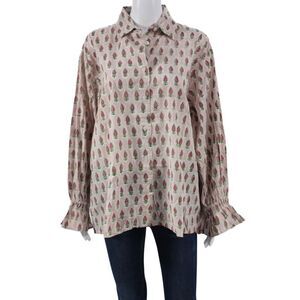 Madison Mathews Womens Tunic Beige Floral Cotton Longsleeve Size One Size